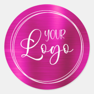 Pegatina Redonda Tu logotipo empresarial aquí metálico rosa calient