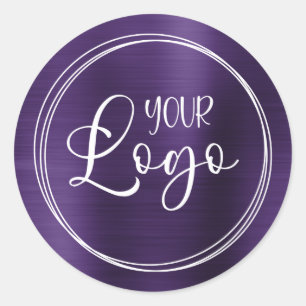 Pegatina Redonda Tu logotipo empresarial aquí metálico violeta oscu