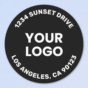 Pegatina Redonda Tu Logotipo   Texto Blanco Fondo Negro