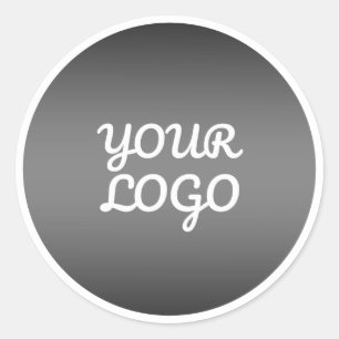 Pegatina Redonda Tu logotipo y borde blanco con ombre gris oscuro m