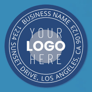 Pegatina Redonda Tu logotipo y texto circular personalizable Azul