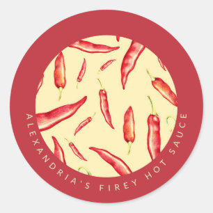 Pegatina Redonda Tu Nombre Firey Hot Sauce   Pimientos de chile roj