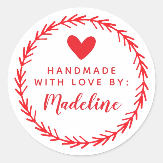 Pegatina Redonda Tu nombre | Hecho a mano por (Anverso)