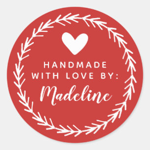 Pegatina Redonda Tu nombre   Hecho a mano por