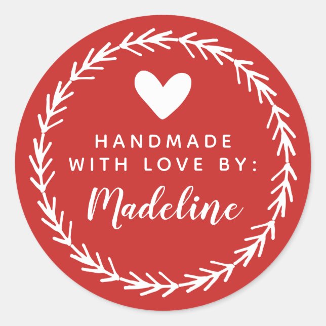 Pegatina Redonda Tu nombre | Hecho a mano por (Anverso)