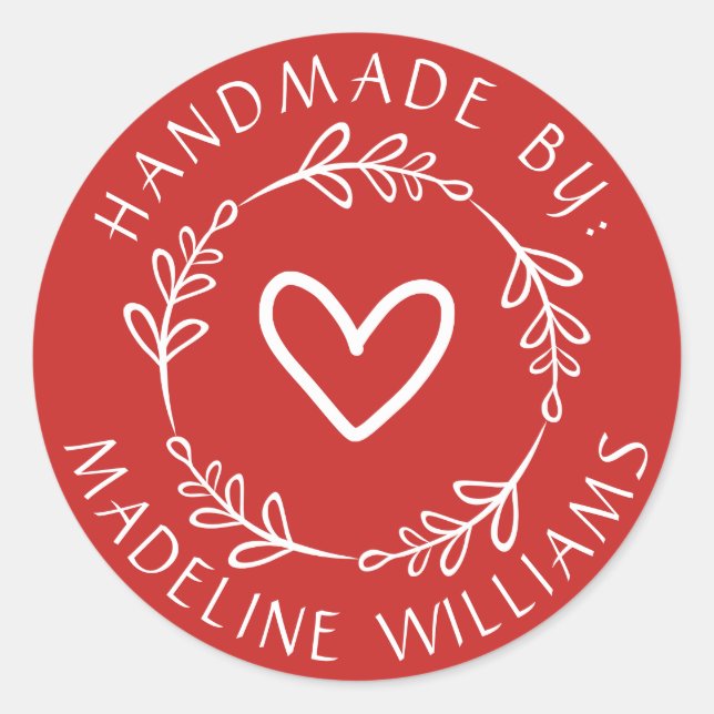 Pegatina Redonda Tu nombre | Hecho a mano por (Anverso)