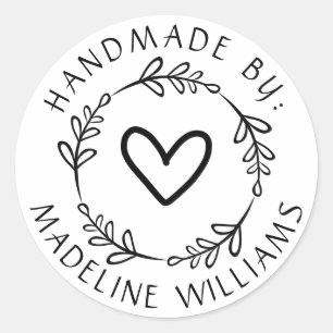 Pegatina Redonda Tu nombre   Hecho a mano por