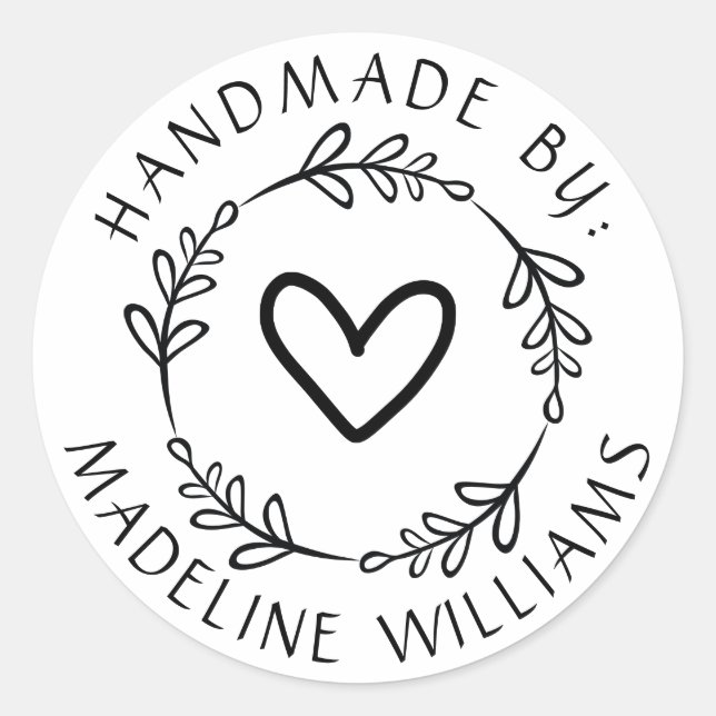 Pegatina Redonda Tu nombre | Hecho a mano por (Anverso)