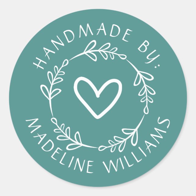 Pegatina Redonda Tu nombre | Hecho a mano por (Anverso)