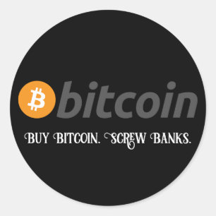 Pegatina Redonda Tu texto/color compra Bitcoin Scarn Banks Black