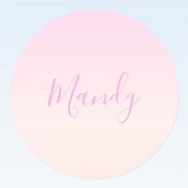 Pegatina Redonda Tu Texto | Elegante Script & Ombre Rosa Suave