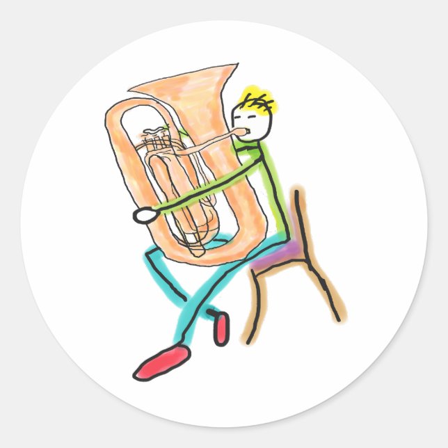 Pegatina Redonda Tuba Playing Stickman (Anverso)