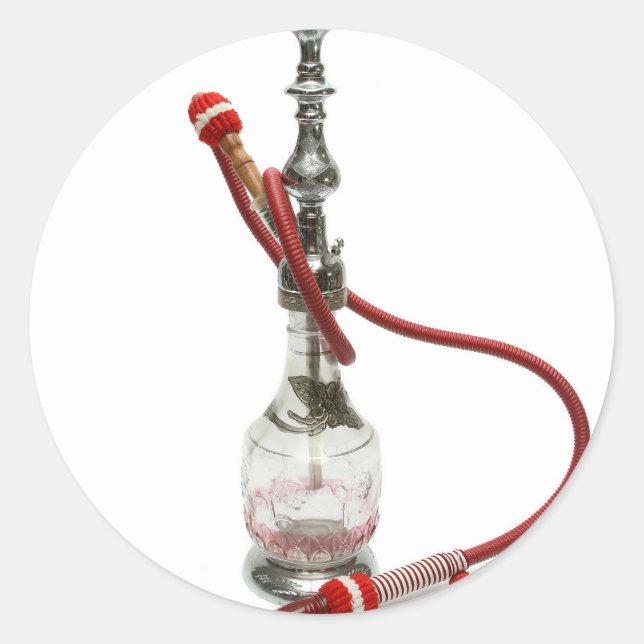Pegatina Redonda Tubería de agua de Hookah (Anverso)