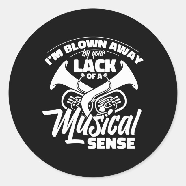 Pegatina Redonda Tubista Tuba, músico de banda que marcha (Anverso)