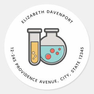 Pegatina Redonda Tubo de prueba de química y dirección del vaso