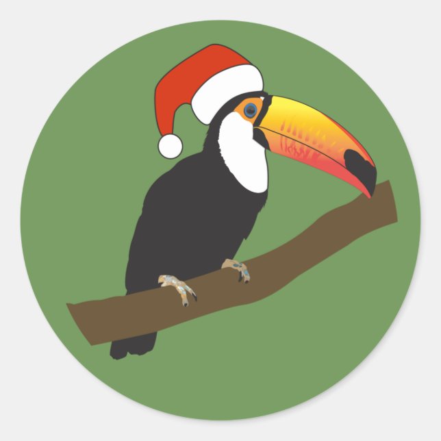 Pegatina Redonda Tucán de Navidad illusima (Anverso)