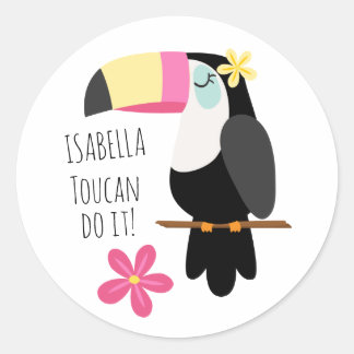 Pegatina Redonda Tucán Puede Hacerlo Animo Tropical