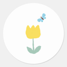 Pegatina Redonda tulip flowers butterfly
