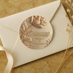 Pegatina Redonda Tulipán Dorado Motivos Florales de Bienvenida para