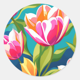 Pegatina Redonda Tulipán enérgico negrita arte pop arte