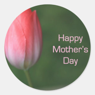 Pegatina Redonda tulipán rojo, feliz día de la madre