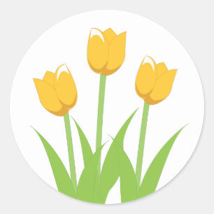 Pegatina Redonda Tulipanes amarillos ilusima blancos