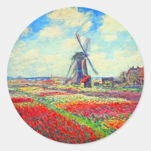 Pegatina Redonda Tulipanes Molino de Viento de Monet