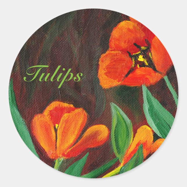 Pegatina Redonda Tulipanes Rojos (Anverso)