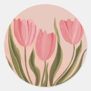 Pegatina Redonda Tulipanes rosados de Bonito pintoresca