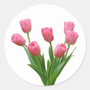 Pegatina Redonda tulipanes rosados - personalizable