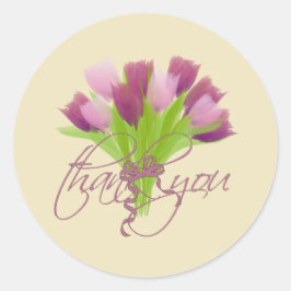 Pegatina Redonda Tulipanes rosados y morados lindos Gracias