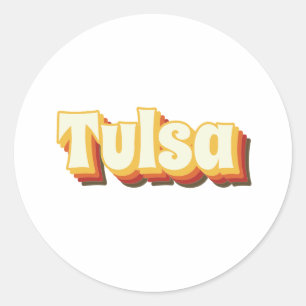 Pegatina Redonda Tulsa Retro Vintage Textos