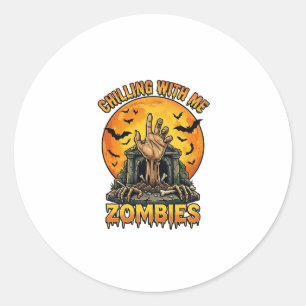 Pegatina Redonda Tumbas de Mano de Zombies Escalofriantes Murciélag