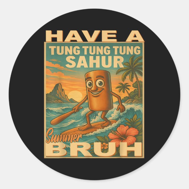 Pegatina Redonda Tung Tung Tung Sahur Brainrot Teacher El Último Dí (Anverso)