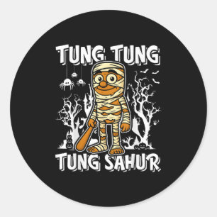 Pegatina Redonda Tung Tung Tung Sahur Halloween Momia Cerebro Itali