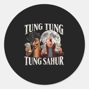 Pegatina Redonda Tung tung tung sahur john pork meme brainrot para