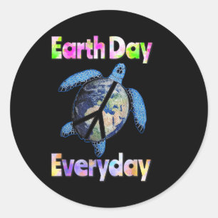Pegatina Redonda Turba de paz Día de la Tierra Día de la Tortuga To