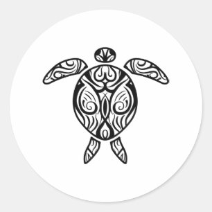 Pegatina Redonda Turba marina Boho Tattoo, tribu blanca de Hawái