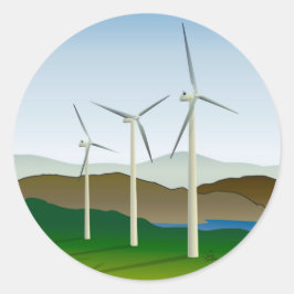 Pegatina Redonda Turbina eólica a orillas del lago