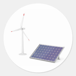 Pegatina Redonda Turbina eólica y panel solar