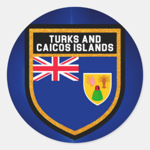 Pegatina Redonda Turcos y bandera de Caicos