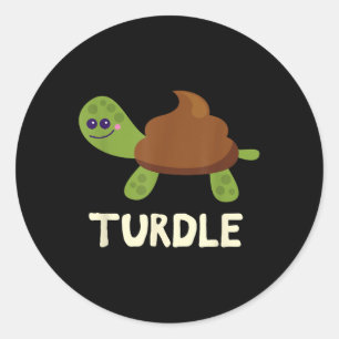 Pegatina Redonda Turdle Emoticono Divertido de Caca de Tortuga 
