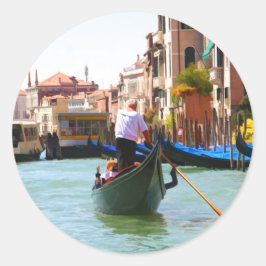 Pegatina Redonda Turismo en góndola Venecia Italia