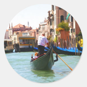 Pegatina Redonda Turismo en góndola Venecia Italia