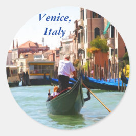 Pegatina Redonda Turismo en góndola Venecia Italia