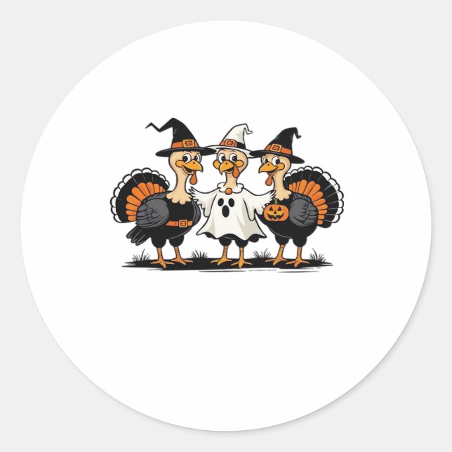 Pegatina Redonda Turkey Halloween Boo, Thanksgiving Turkey, Spooky  (Anverso)