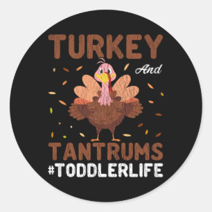 Pegatina Redonda Turkey Tantrums Thanksgiving Family Mom Dad Kids