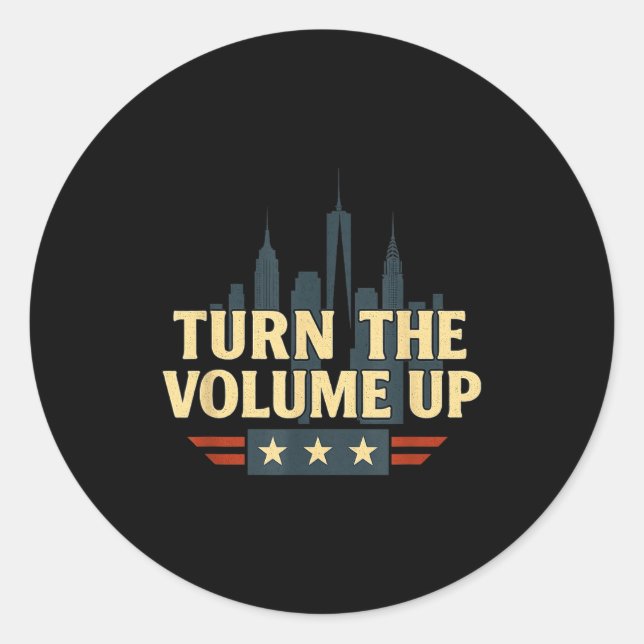 Pegatina Redonda Turn The Volume Up  (Anverso)