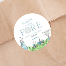 Pegatina Redonda Turning Fore Blue Golf cuarto Fiesta de cumpleaños