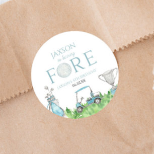 Pegatina Redonda Turning Fore Blue Golf cuarto Fiesta de cumpleaños